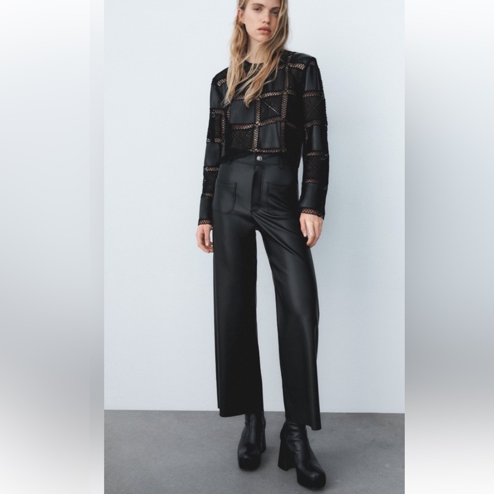 Black leather zara wide leg pant